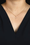 0.06 Carat Total Round Diamond Simple Cross Pendant Necklace in Rose Gold