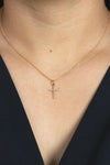 0.06 Carat Total Round Diamond Simple Cross Pendant Necklace in Rose Gold