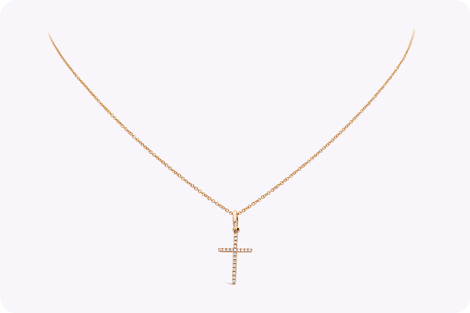 0.06 Carat Total Round Diamond Simple Cross Pendant Necklace in Rose Gold