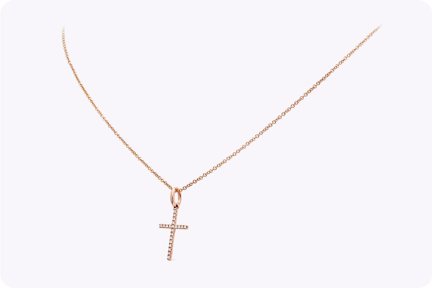 0.06 Carat Total Round Diamond Simple Cross Pendant Necklace in Rose Gold