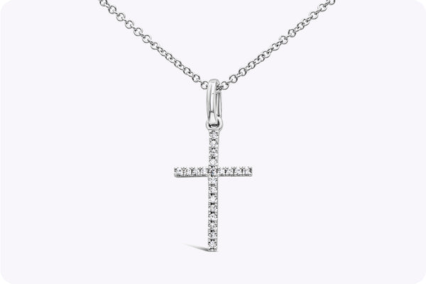 0.05 Carat Total Diamond Small Cross Pendant Necklace in White Gold