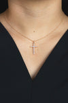 0.44 Carat Total Round Brilliant Diamond Cross Pendant Necklace in Rose Gold