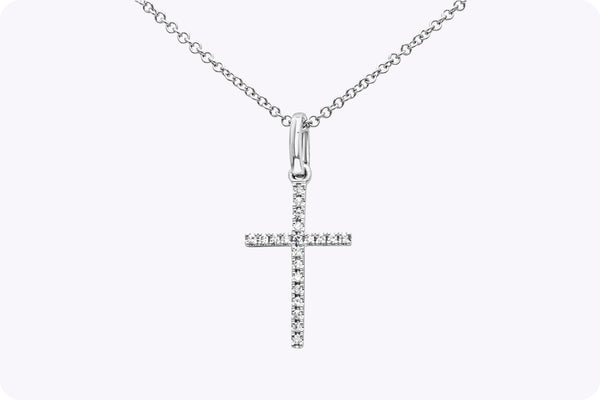 0.05 Carat Total Round Diamond Small Cross Pendant Necklace in White Gold