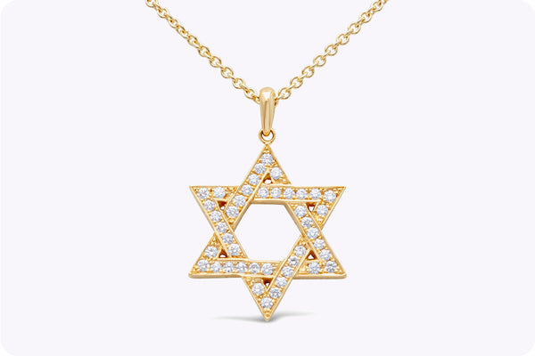 0.30 Carat Total Round Cut Diamond Star of David Pendant Necklace in Yellow Gold