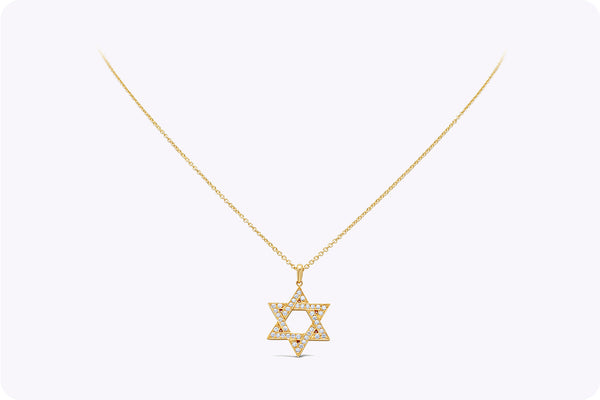 0.30 Carat Total Round Cut Diamond Star of David Pendant Necklace in Yellow Gold