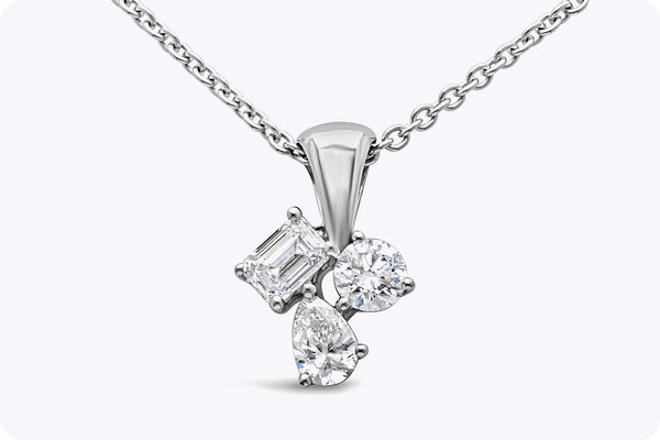 0.60 Carat Mixed-Cut Diamond Three-Stone Pendant Necklace in White Gold