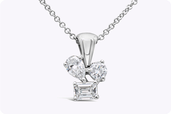 0.60 Carat Mixed-Cut Diamond Three-Stone Pendant Necklace in White Gold