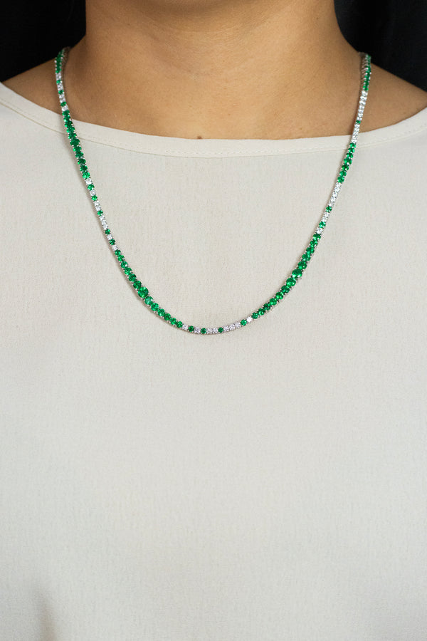 16.90 Carats Total Round Brilliant Cut Emerald & Diamond Tennis Necklace in White Gold