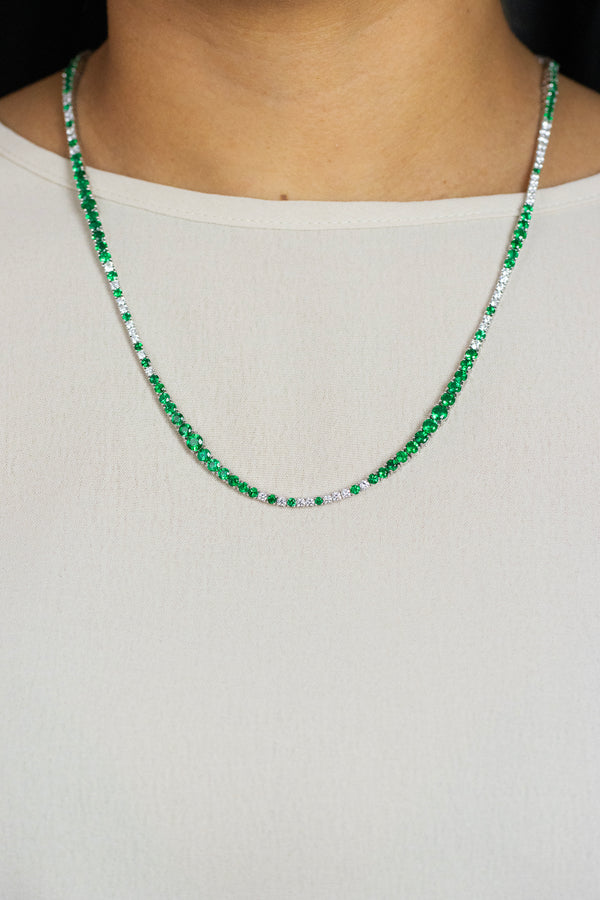 16.90 Carats Total Round Brilliant Cut Emerald & Diamond Tennis Necklace in White Gold