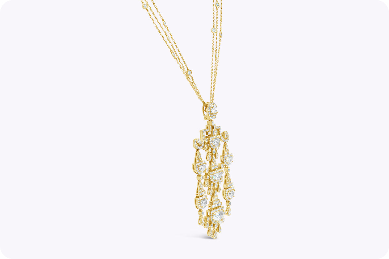 8.94 Carats Total Mixed-Cut Diamond Chandelier Pendant Necklace in Yellow Gold