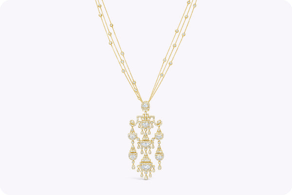 8.94 Carats Total Mixed-Cut Diamond Chandelier Pendant Necklace in Yellow Gold