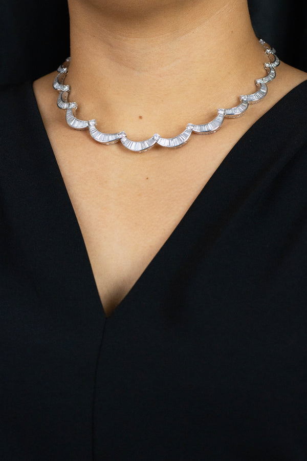 27.50 Carats Total Baguette & Round Cut Diamond Collar Necklace in Platinum