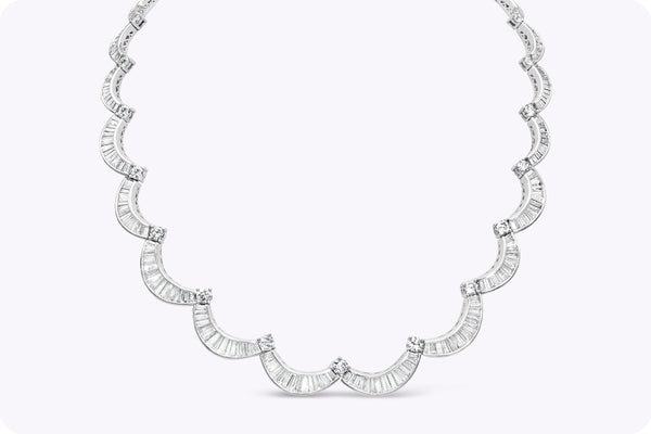 27.50 Carats Total Baguette & Round Cut Diamond Collar Necklace in Platinum