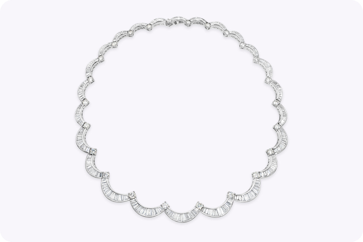 27.50 Carats Total Baguette & Round Cut Diamond Collar Necklace in Platinum