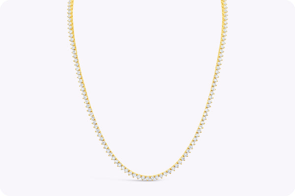 10.30 Carats Total Round Brilliant Cut Diamond Tennis Necklace in Yellow Gold