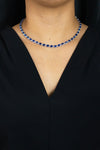 29.70 Carats Total Oval Cut Sapphire & Diamond Tennis Necklace in White Gold