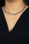 29.70 Carats Total Oval Cut Sapphire & Diamond Tennis Necklace in White Gold