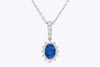 1.36 Carats Blue Sapphire & Diamond Floral Pendant Necklace in White Gold