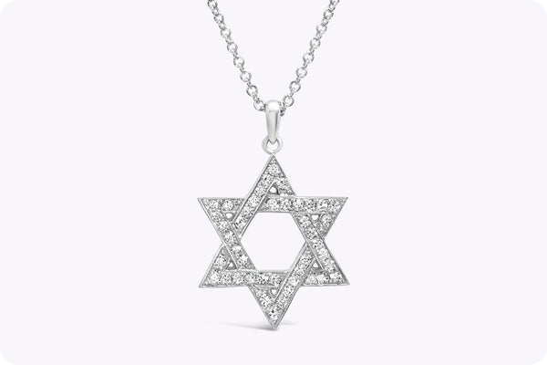 0.30 Carat Total Round Cut Diamond Star of David Pendant Necklace in White Gold