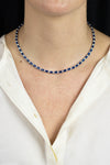 17.62 Carats Total Oval Cut Sapphire & Diamond Tennis Necklace in White Gold