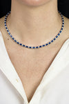 17.62 Carats Total Oval Cut Sapphire & Diamond Tennis Necklace in White Gold