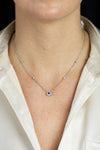 0.34 Carat Round Shape Blue Sapphire & Diamond Pendant Necklace in White Gold