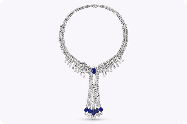 119.30 Carats Total Important Sapphire & Mixed-Cut Diamond Drop Necklace in White Gold