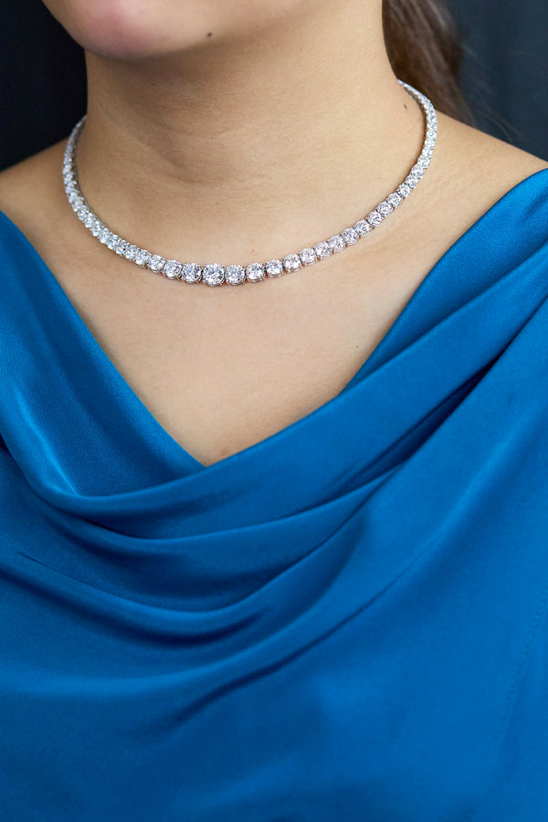 GIA Certified 29.88 Carats Total Round Brilliant Cut Diamond Riviera Necklace