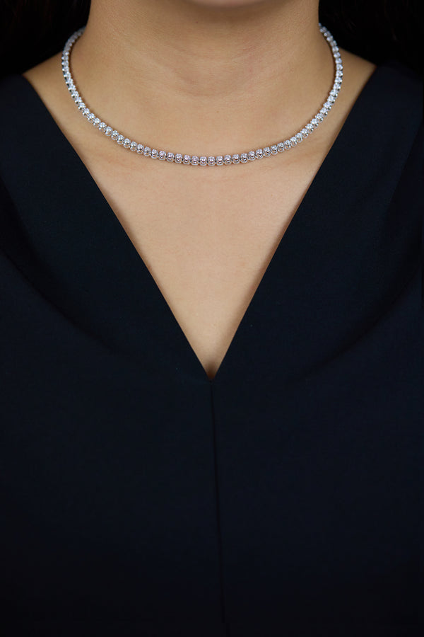 7.01 Carats Total Round Brilliant Cut Diamond Tennis Necklace in White Gold