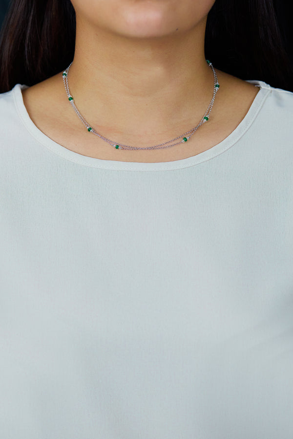 7.00 Carats Total Colombian Emerald & Diamond Necklace in White Gold