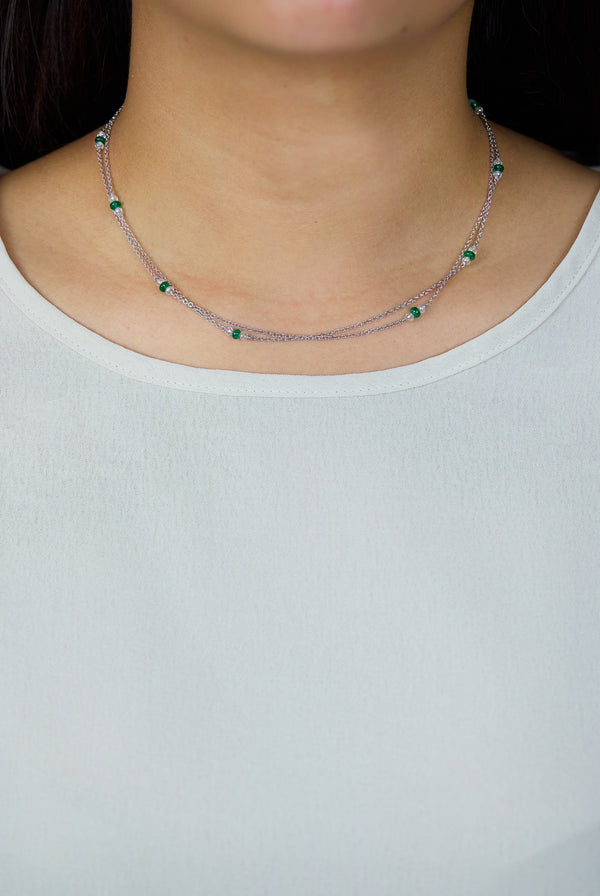 7.00 Carats Total Colombian Emerald & Diamond Necklace in White Gold