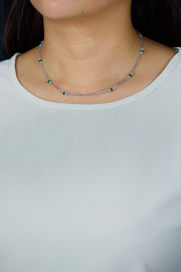 7.00 Carats Total Colombian Emerald & Diamond Necklace in White Gold