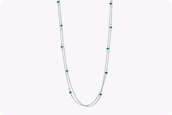 7.00 Carats Total Colombian Emerald & Diamond Necklace in White Gold
