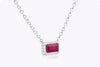 0.67 Carat Rectangular Ruby & Diamond Halo Necklace in White Gold