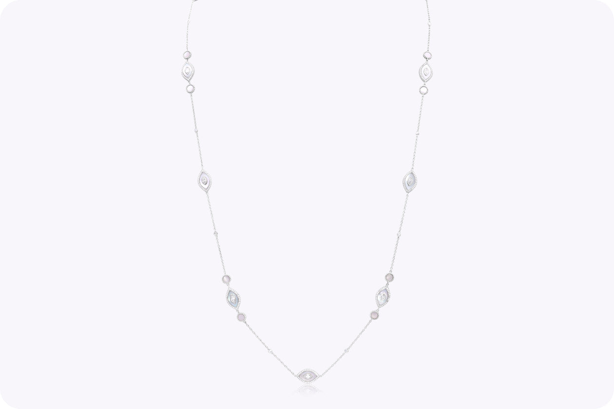 3.78 Carats Total Mixed-Cut Diamond Mother of Pearl Necklace in White Gold