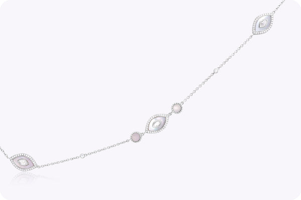 3.78 Carats Total Mixed-Cut Diamond Mother of Pearl Necklace in White Gold