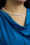 0.37 Carat Total Round Cut Diamond & Japanese Akoya Pearl Necklace in White Gold