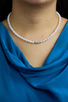 0.37 Carat Total Round Cut Diamond & Japanese Akoya Pearl Necklace in White Gold