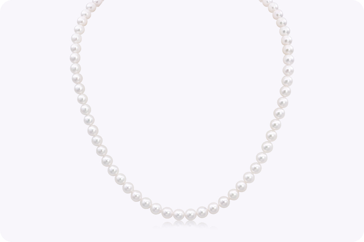 0.37 Carat Total Round Cut Diamond & Japanese Akoya Pearl Necklace in White Gold