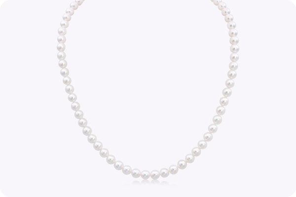 0.37 Carat Total Round Cut Diamond & Japanese Akoya Pearl Necklace in White Gold