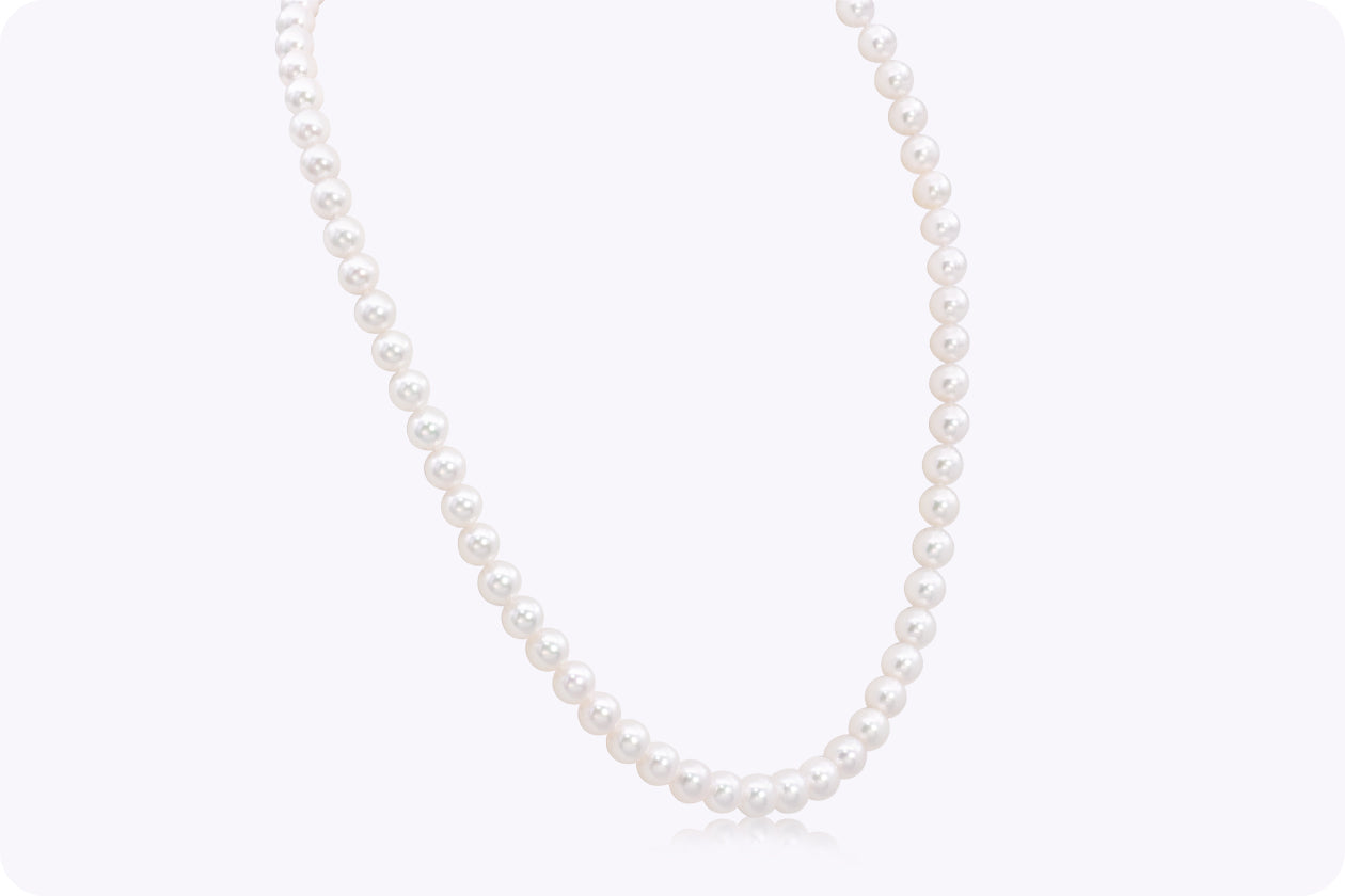 0.37 Carat Total Round Cut Diamond & Japanese Akoya Pearl Necklace in White Gold