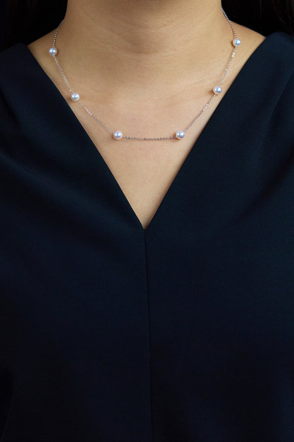 Akoya Japanese Pearls By the Yard Necklace in White Gold