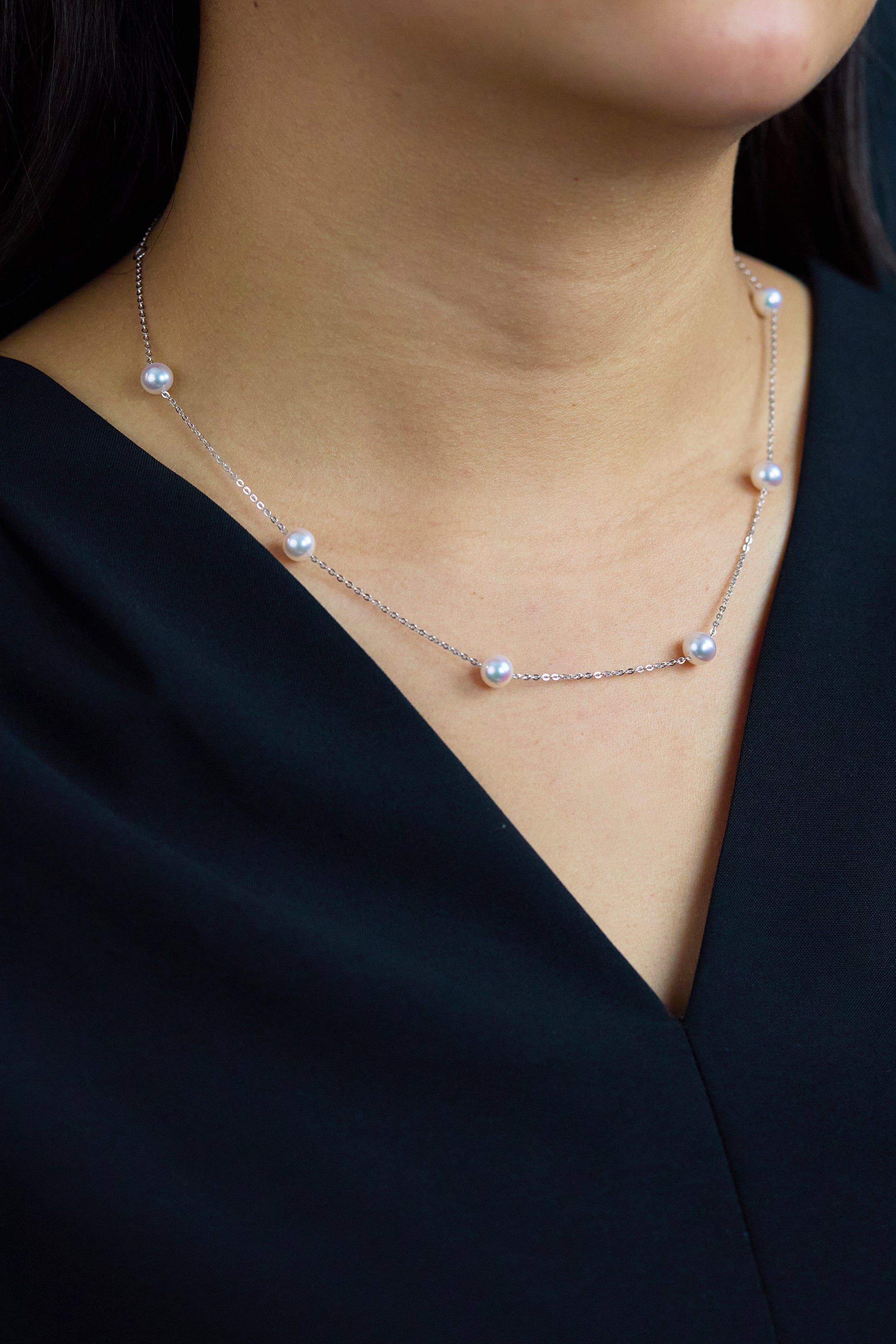 Akoya Japanese Pearls By the Yard Necklace in White Gold