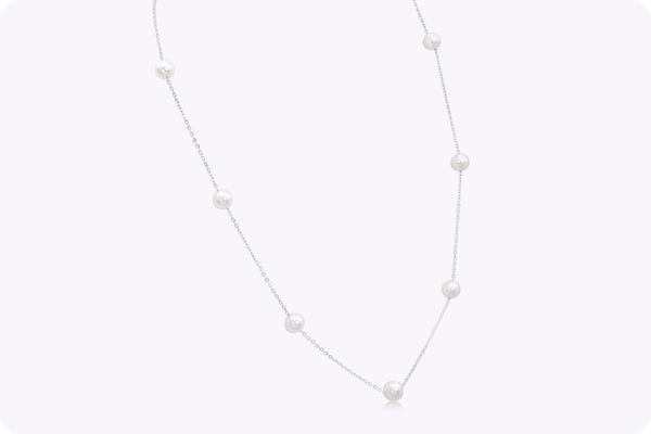 Akoya Japanese Pearls By the Yard Necklace in White Gold