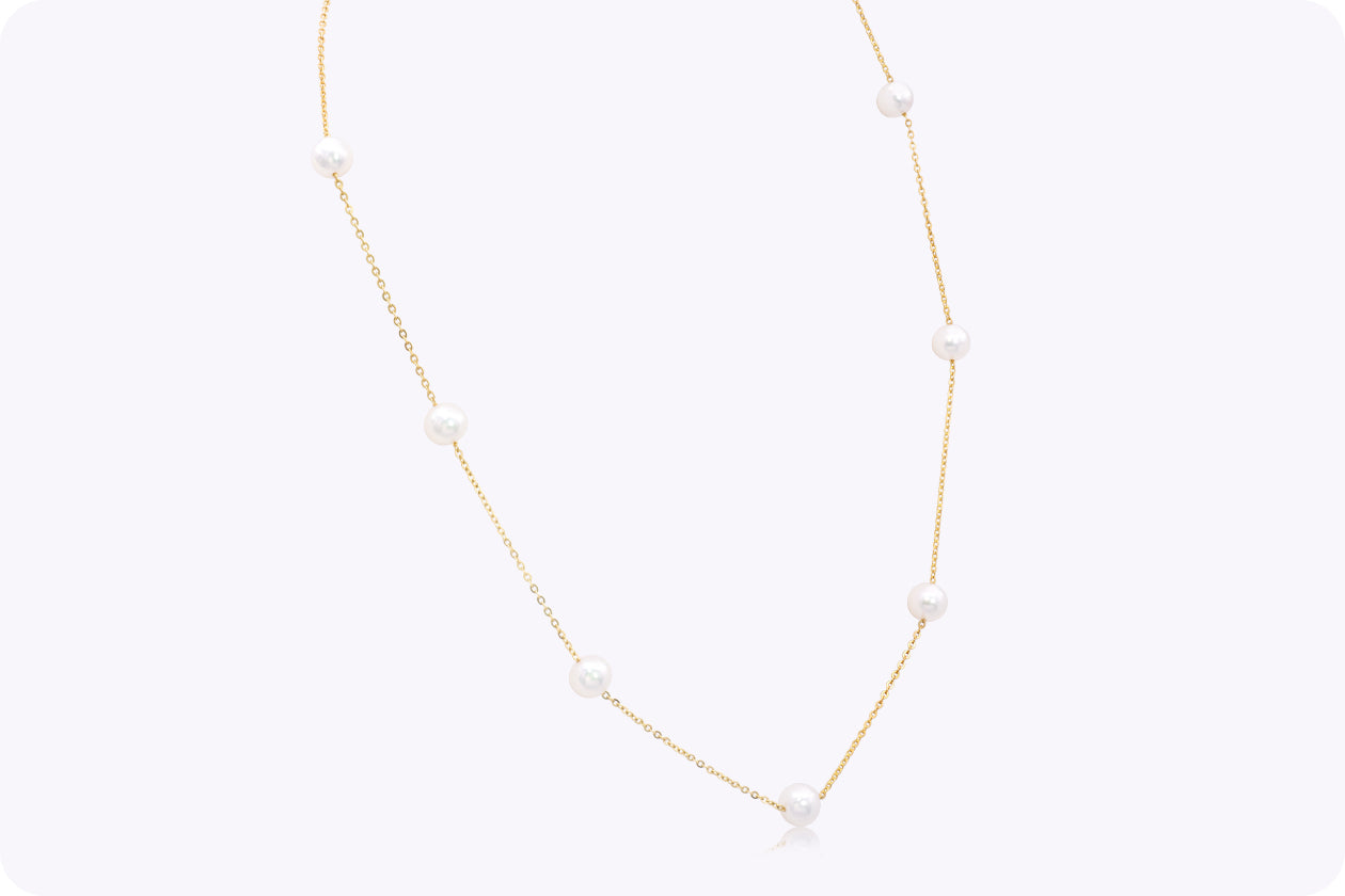 Akoya Japanese Pearls By the Yard Necklace in Yellow Gold