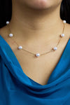 0.11 Carat Diamond & Akoya Japanese Pearl Necklace in Yellow Gold