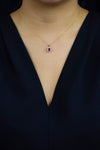 1.09 Carats Total Ruby & Diamond Halo Pendant Necklace in Yellow Gold