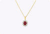 1.09 Carats Total Ruby & Diamond Halo Pendant Necklace in Yellow Gold