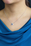 pear shape sapphire and diamond halo pendant necklace