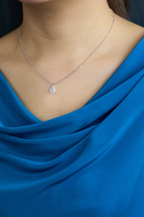 0.67 carat pear-shape rose cut diamond halo pendant